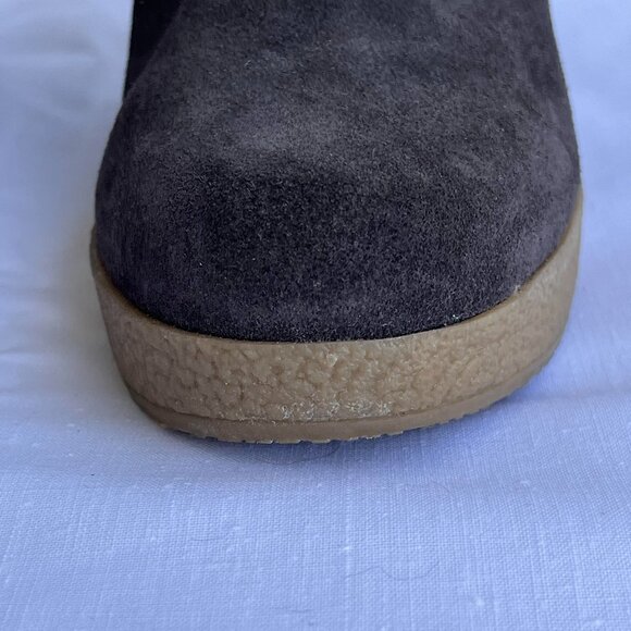 MICHAEL KORS booties Suede Fur Shearling cuff Wedge Bootie Gold MK Zipper 5 1/2 - Picture 4 of 12